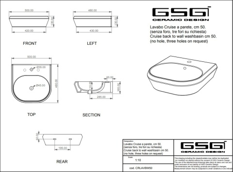 GSG umywalka 50cm CRUISE czarny połysk