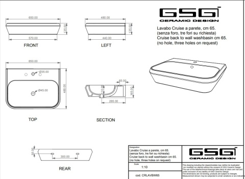 GSG umywalka 65cm CRUISE perla