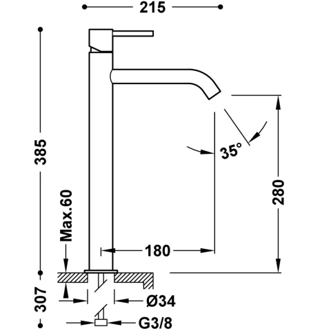 Tres bateria umywalkowa XL STUDY czerń metalizowana