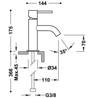 Tres bateria umywalkowa STUDY złoto