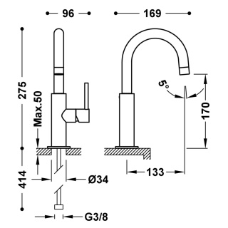 Tres bateria umywalkowa STUDY czerń metalizowana