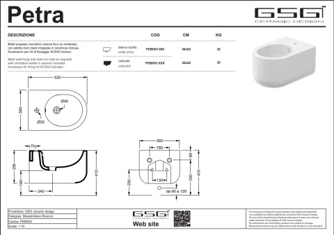 GSG bidet wiszący PETRA perla