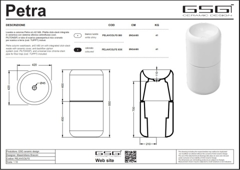 GSG umywalka 42cm PETRA czarny połysk