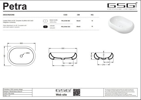 GSG umywalka 60cm PETRA biały mat