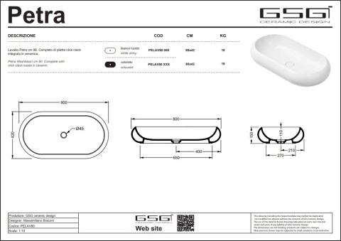 GSG umywalka 80cm PETRA biały połysk