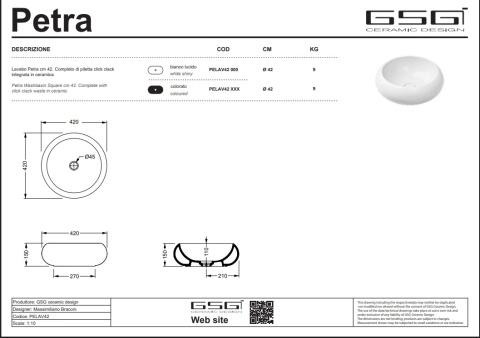 GSG umywalka okrągła 42cm PETRA tortora